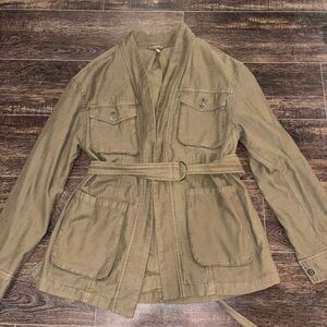 Free People Army Green In Our Nature Cargo Cotton Belted Jacket in size S